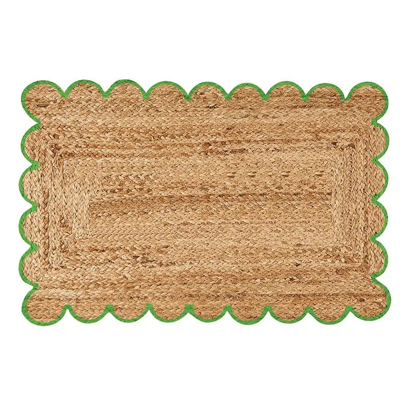 Scalloped Jute Door Mat - Green - Scalloped Rug