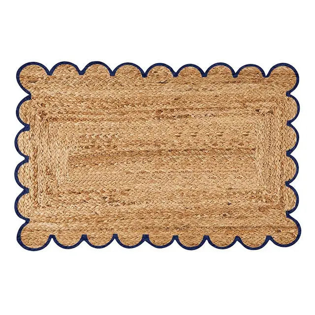 Scalloped Jute Door Mat - Navy - Scalloped Rug
