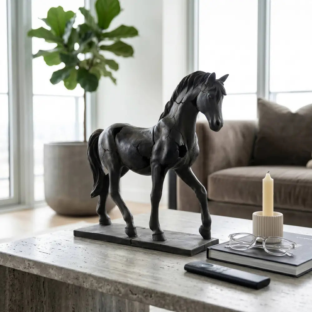Sculpture - Brown Resin Cracked Horse On Stand 16 in.