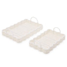 Set of 2 All Weather Wicker Scallop Edge Serving Trays with Handles - Tray