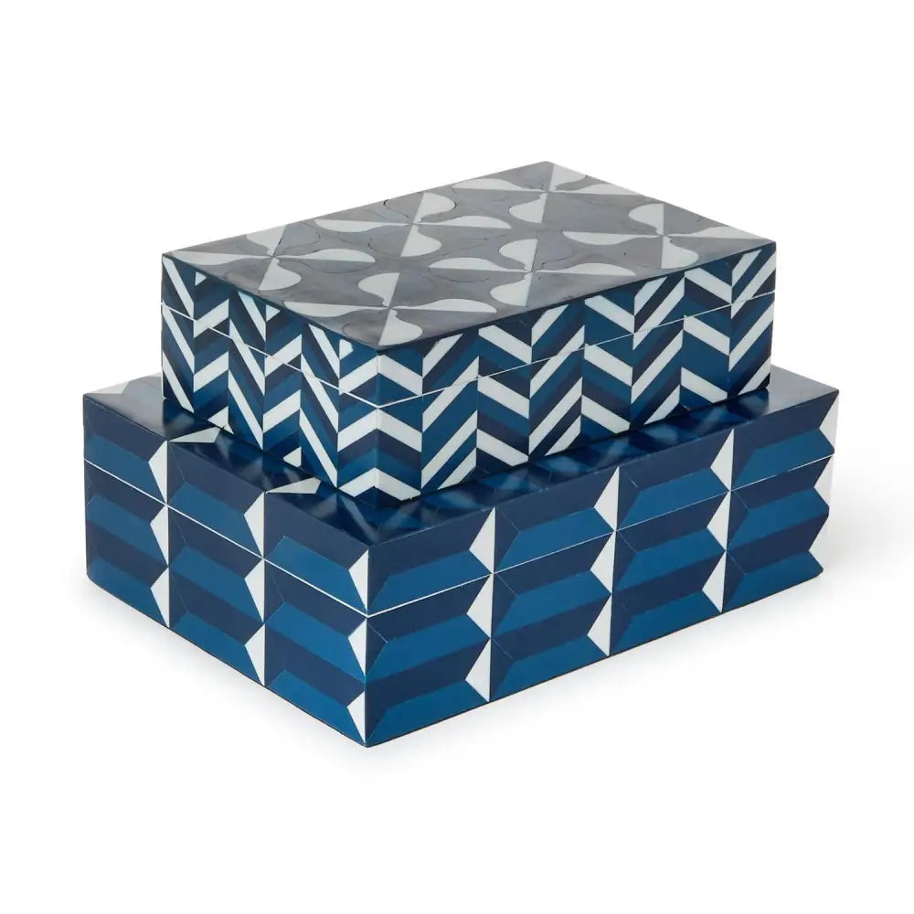 Set of 2 Blue Geometric Boxes - Boxes