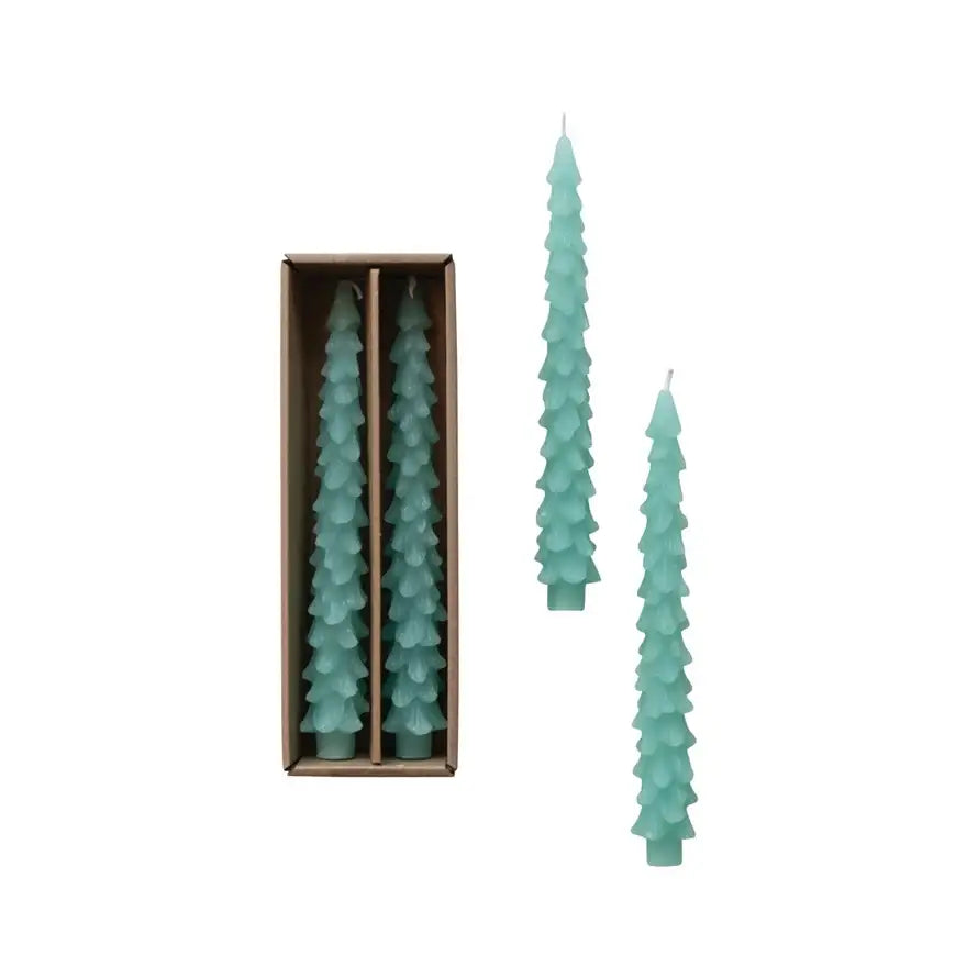 SET OF 2 TAPER TREE CANDLES - AQUA - CHRISTMAS