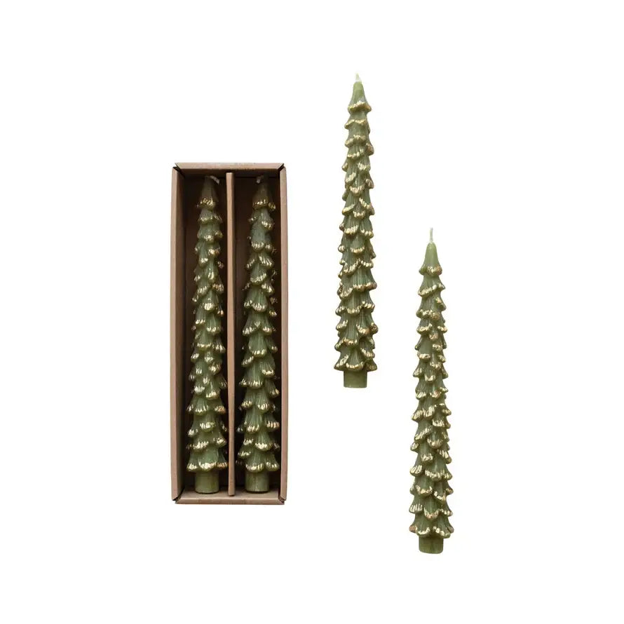 SET OF 2 TAPER TREE CANDLES - Green - CHRISTMAS