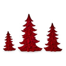 Set of 3 Flocked Holiday Trees - Red - Christmas