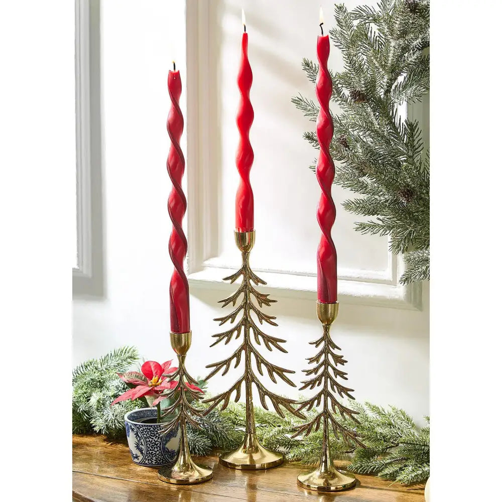 Set of 3 Tree Taper Candleholders - Christmas Decor