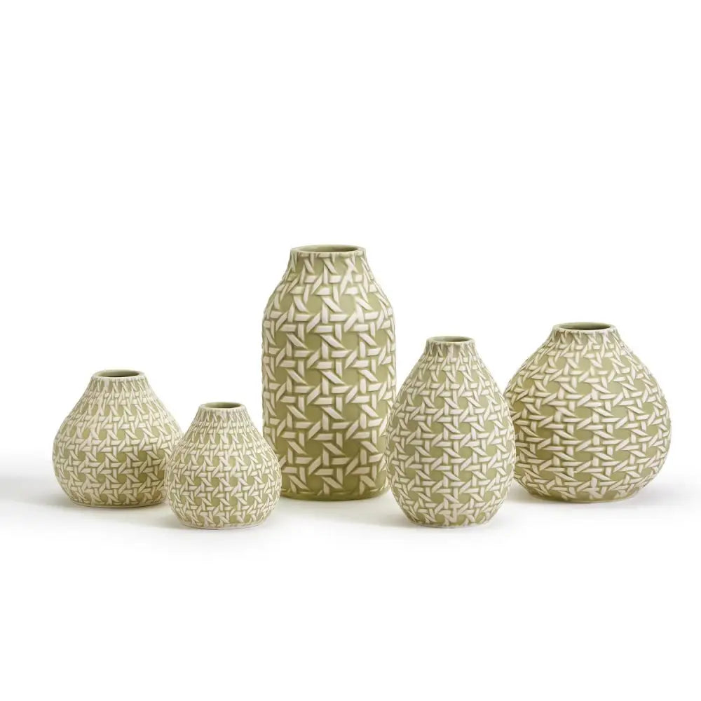 Set of 5 Green Embossed Vase - Vase