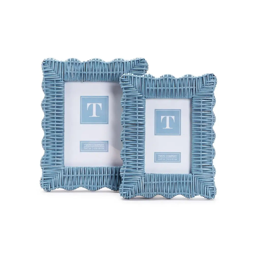 SET OF TWO BLUE WICKER WEAVE PICTURE FRAME - PICTURE FRAME