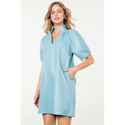 Short Sleeve Leather Midi Dress - LIGHT BLUE / XS-S-M-L(1-2-2-1)