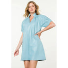 Short Sleeve Leather Midi Dress - LIGHT BLUE / XS-S-M-L(1-2-2-1)