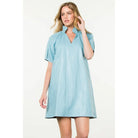 Short Sleeve Leather Midi Dress - LIGHT BLUE / XS-S-M-L(1-2-2-1)