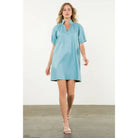 Short Sleeve Leather Midi Dress - LIGHT BLUE / XS-S-M-L(1-2-2-1)