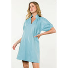 Short Sleeve Leather Midi Dress - LIGHT BLUE / XS-S-M-L(1-2-2-1)