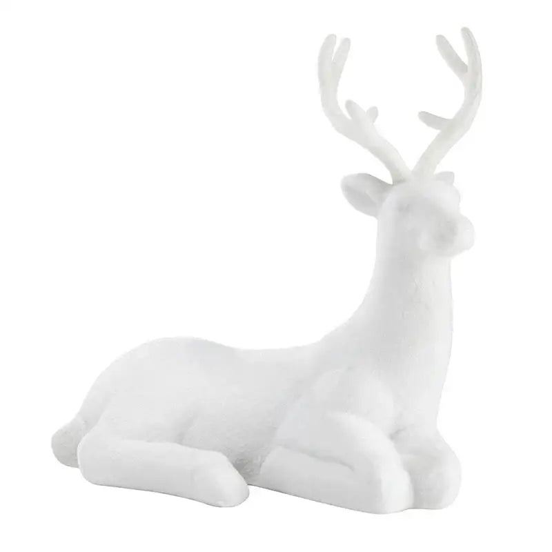 Sitting White Flocked Deer - reindeer