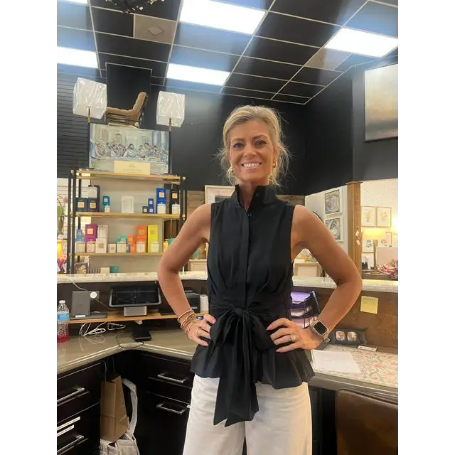Sleeveless Blouse With Bow - S / Black