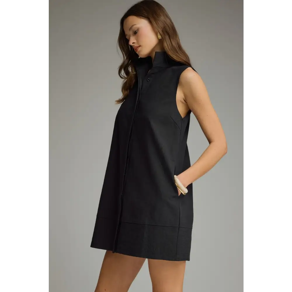 Sleeveless Mini Dress With Textured Hem Panel