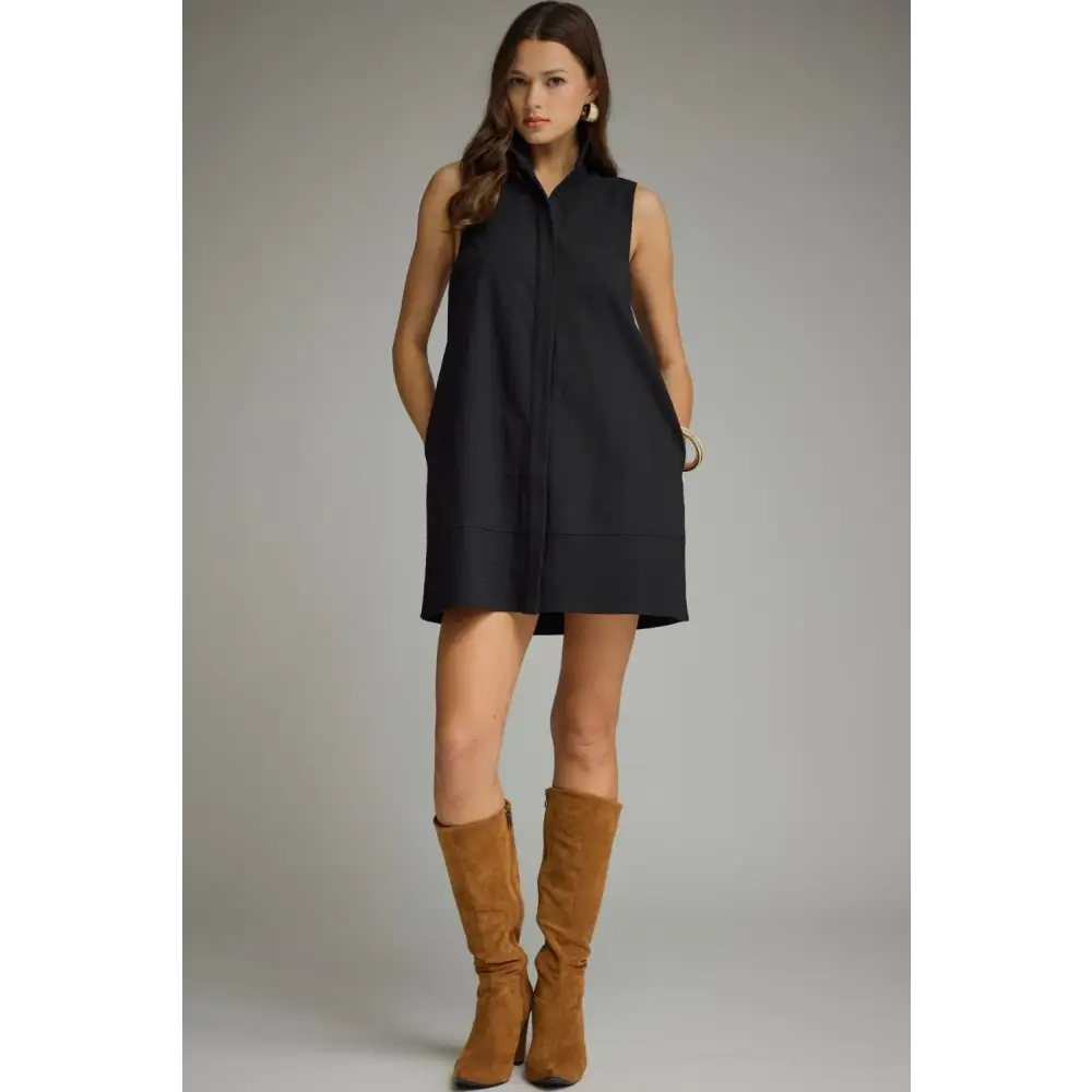 Sleeveless Mini Dress With Textured Hem Panel - S / Black