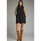 Sleeveless Mini Dress With Textured Hem Panel - S / Black