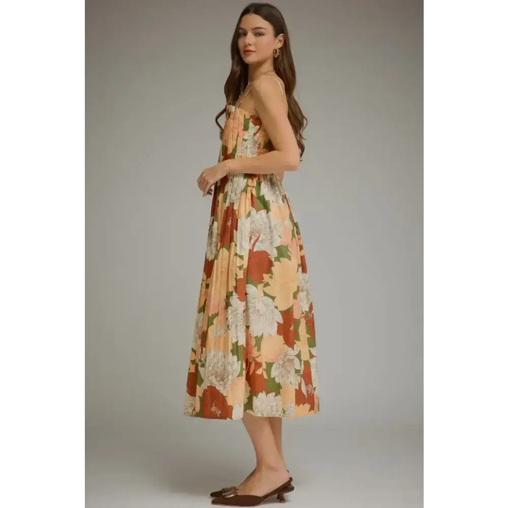 Pleated Bodice Midi Dress - Dress