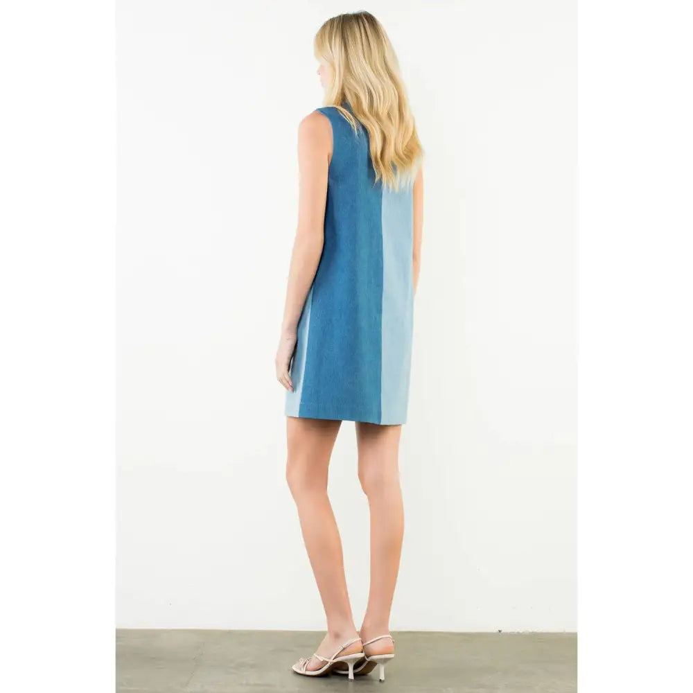 Sleveeless Colorblocked Denim Dress - XS-S-M-L(1-2-2-1) / DENIM BLUE