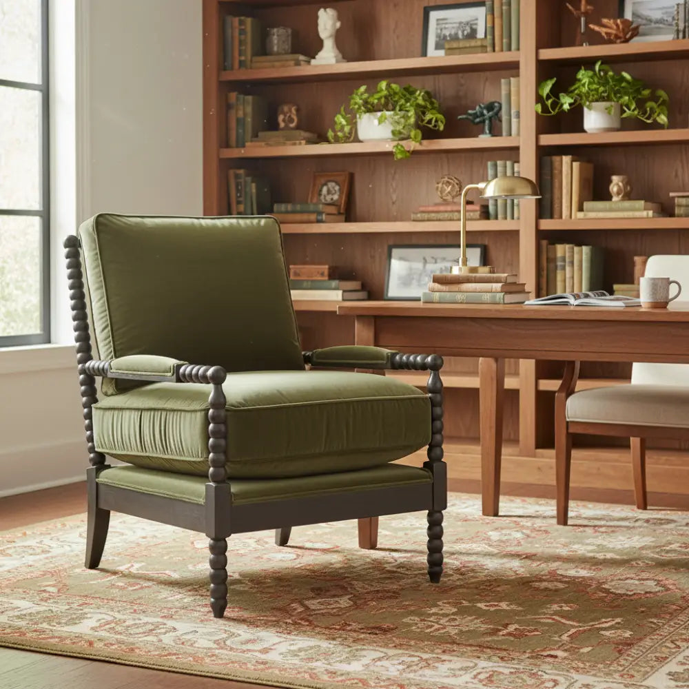 Spindle Green Velvet Chair - Accent Chair