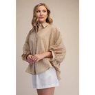 Spring Summer Button Down Sheer Stripe Shirt