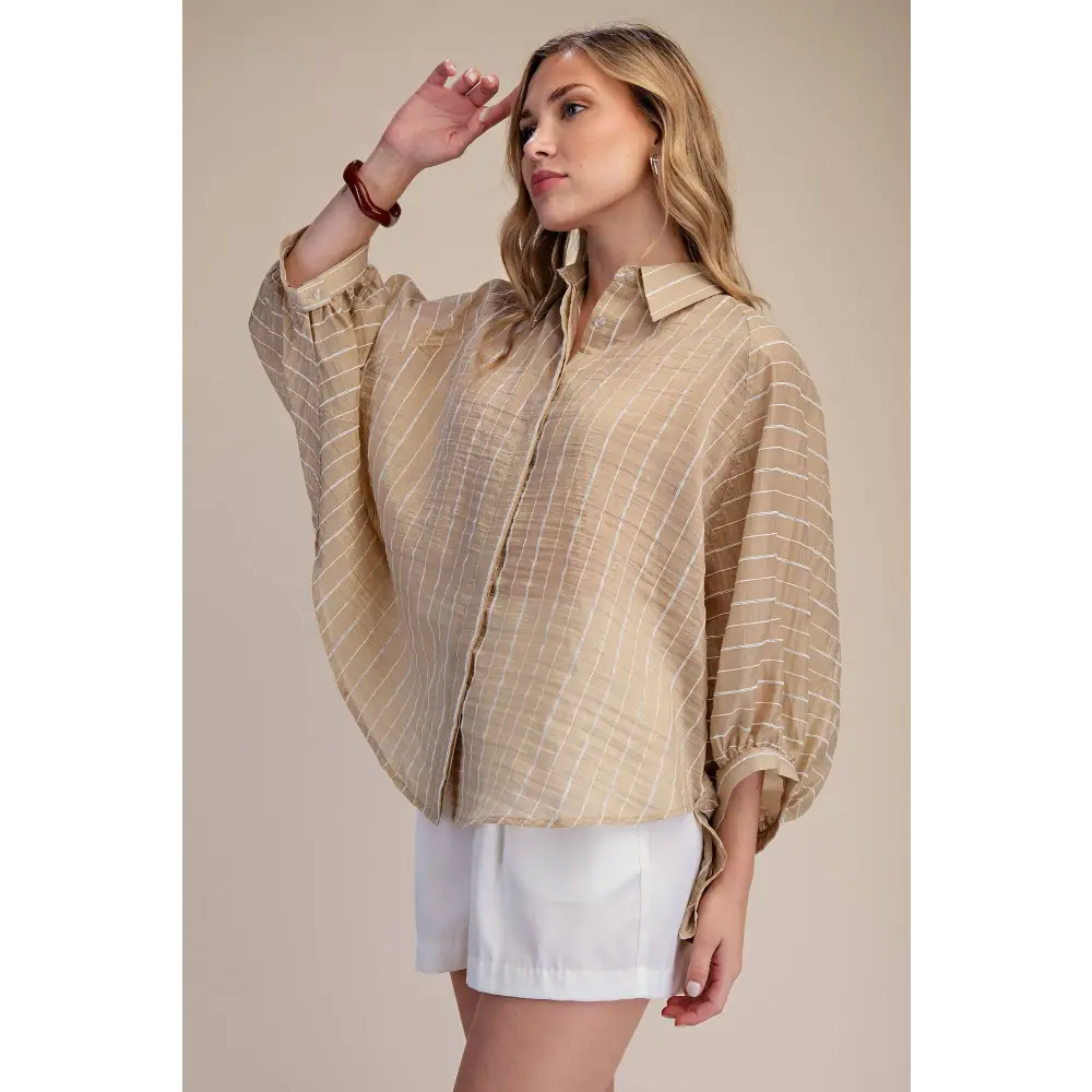 Spring Summer Button Down Sheer Stripe Shirt