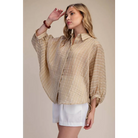 Spring Summer Button Down Sheer Stripe Shirt