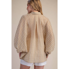 Spring Summer Button Down Sheer Stripe Shirt