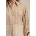 Spring Summer Button Down Sheer Stripe Shirt