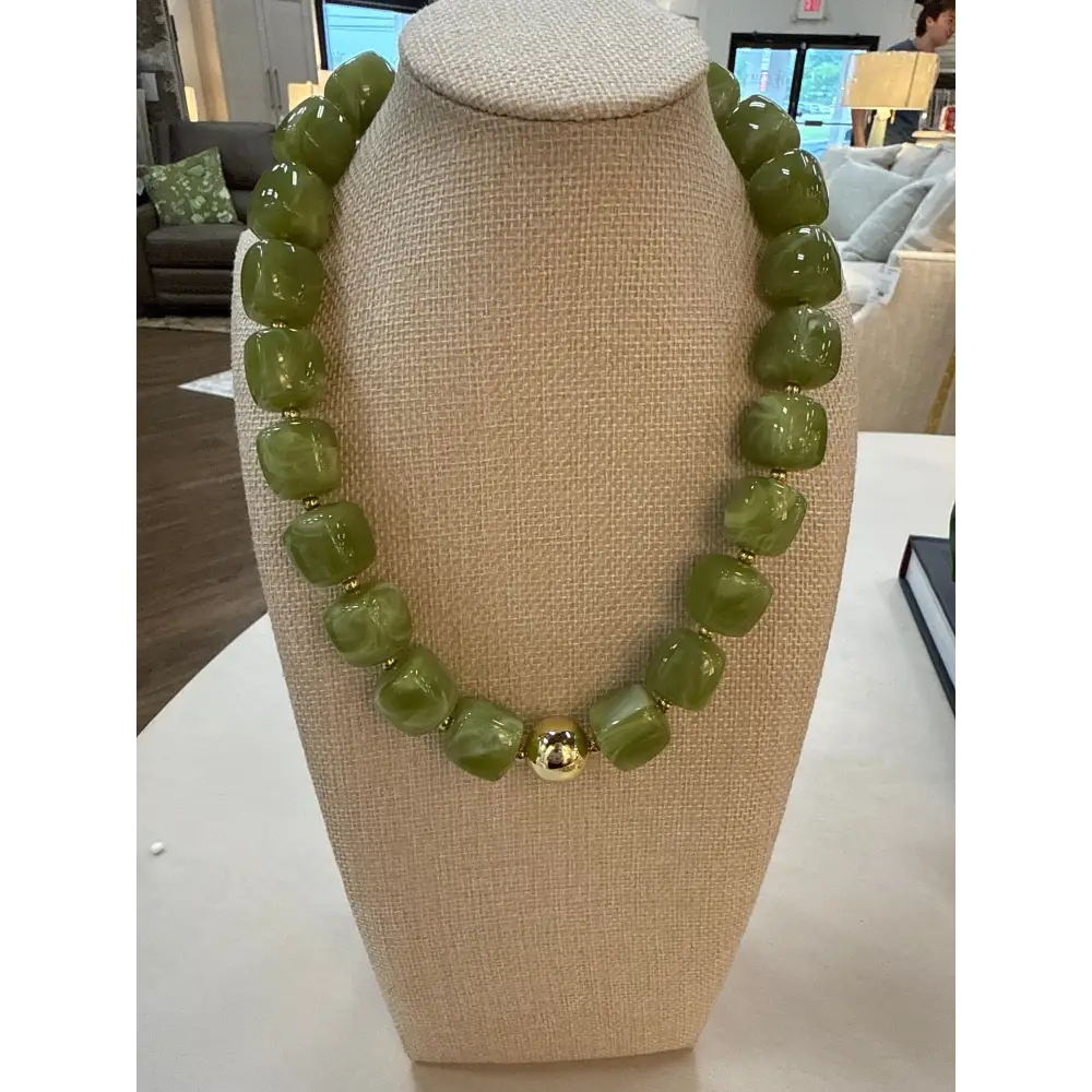 Square Bead Necklace - Green - Necklace