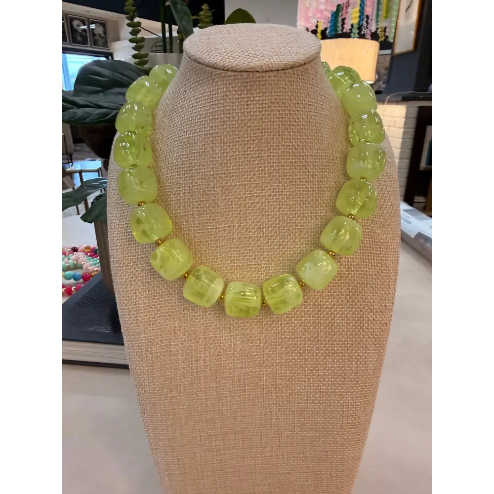 Square Bead Necklace - Light Green - Necklace