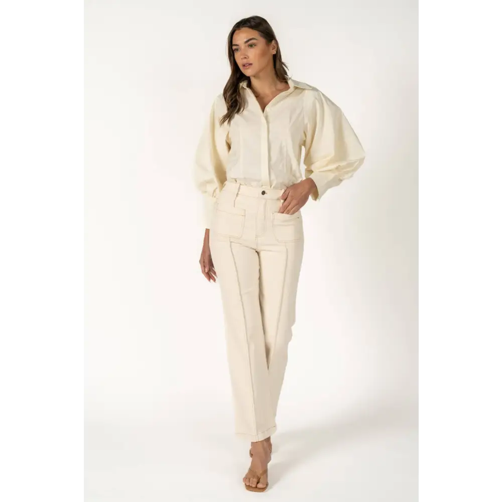Statement Sleeve Button Down Blouse - RT170-1