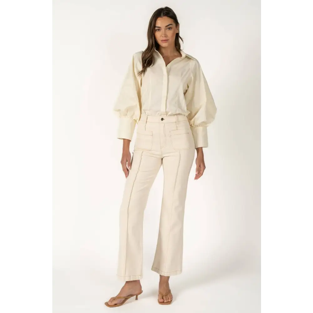 Statement Sleeve Button Down Blouse - RT170-1 - S / ECRU