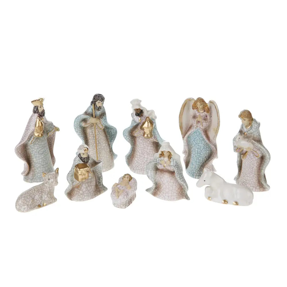 Stoneware Crackled Nativity Set of 10 - Christmas