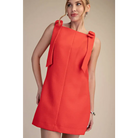 Straight Neckline Bow Mini Dress - M / Red
