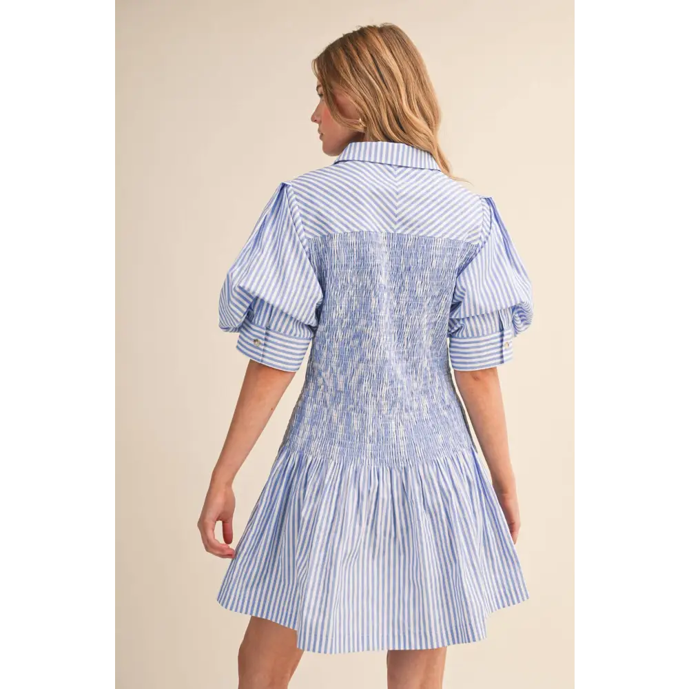 STRIPED SMOCKED BODICE MINI DRESS MDR4507
