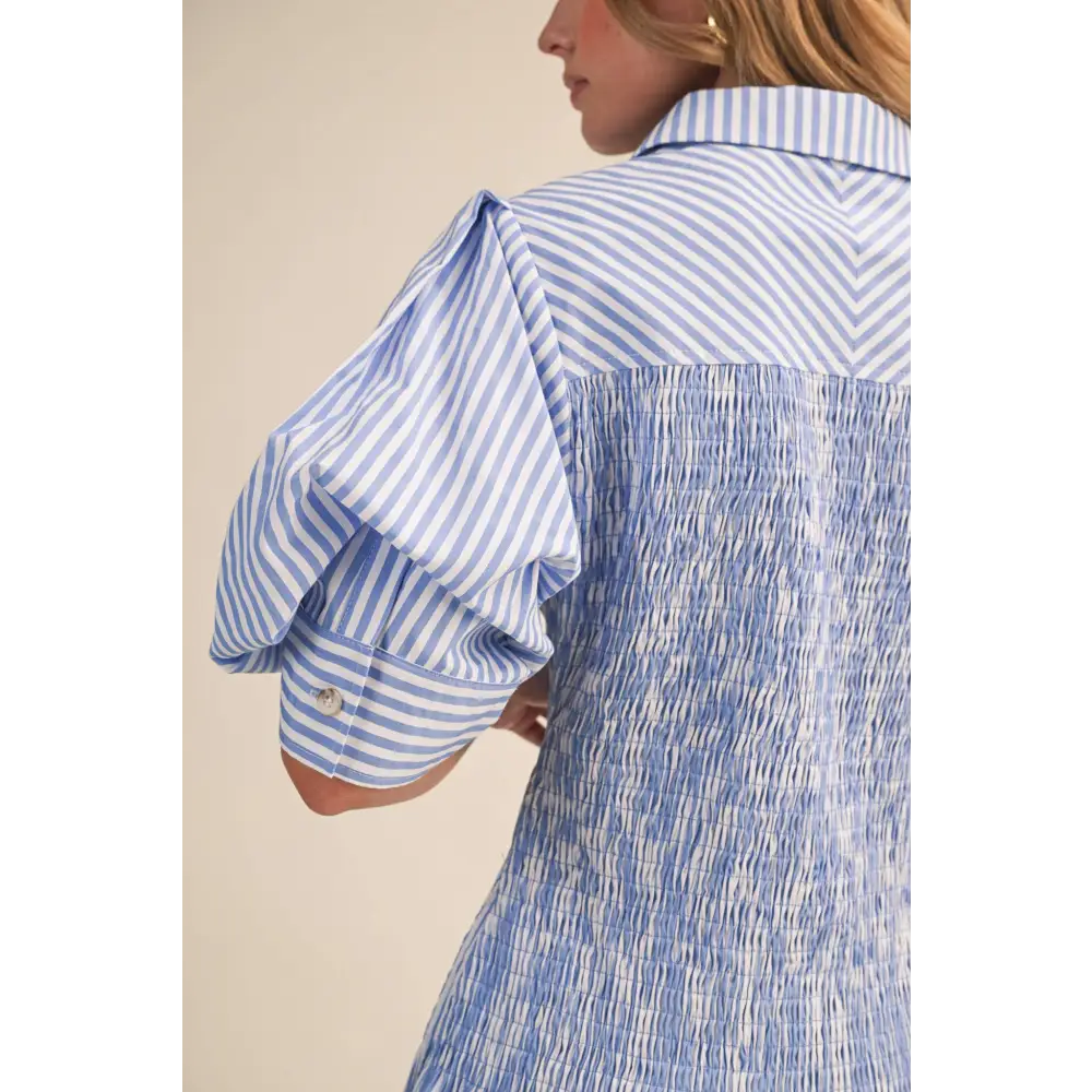 STRIPED SMOCKED BODICE MINI DRESS MDR4507