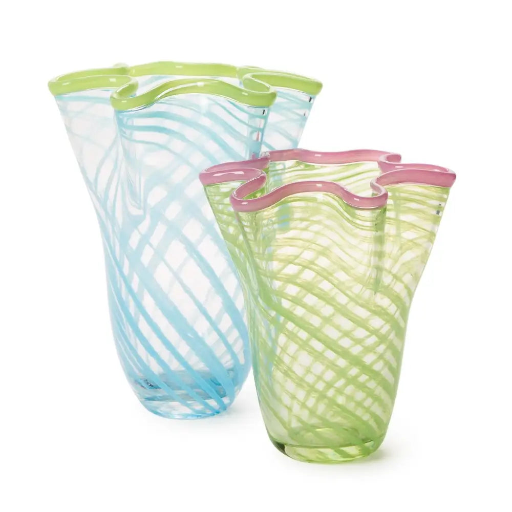 Swirl Flare Hand Blown Vase - Green & Blue - Vase