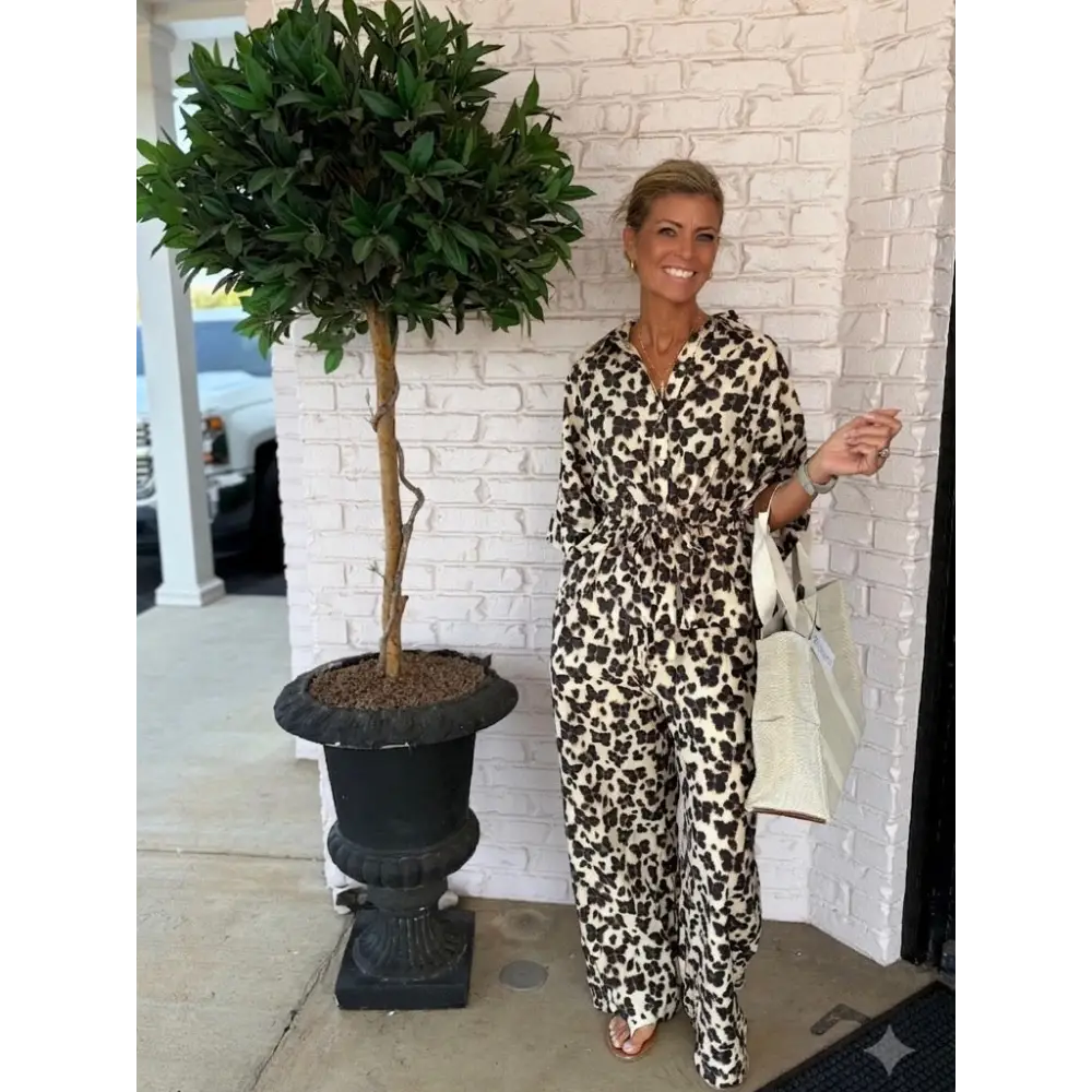 Tan and Black Butterfly Print Pants - Pants