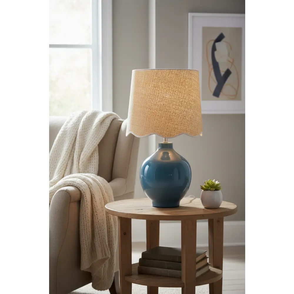 Teal Table Lamp with Scalloped Shade - Table Lamp