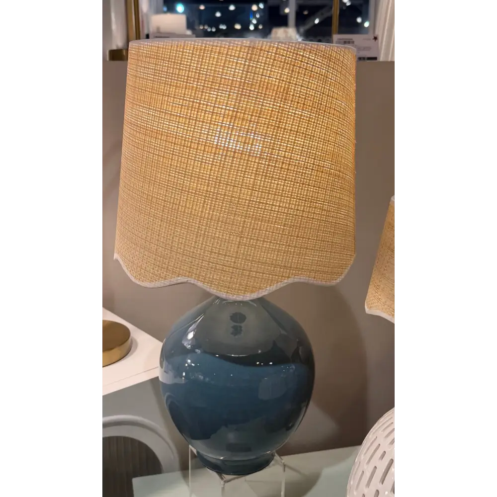 Teal Table Lamp with Scalloped Shade - Table Lamp