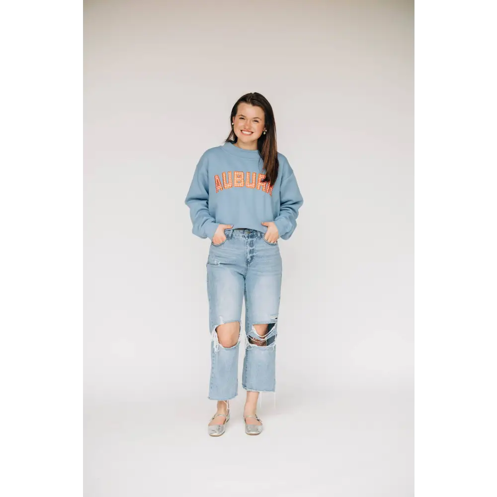 The Mallory Mockneck Auburn Gingham | Denim
