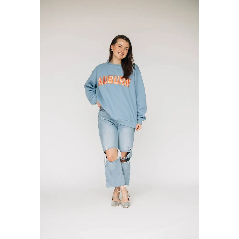 The Mallory Mockneck Auburn Gingham | Denim