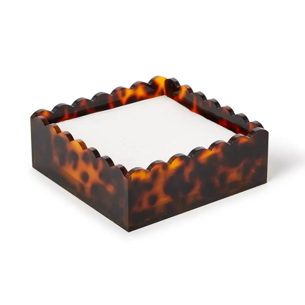 Tortoise Scalloped Edge Acrylic Cocktail Napkin Holder - NAPKIN HOLDER