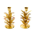 Tri-Flower Set of 2 Flower Embellished Taper Candle Candleholders - Candleholder