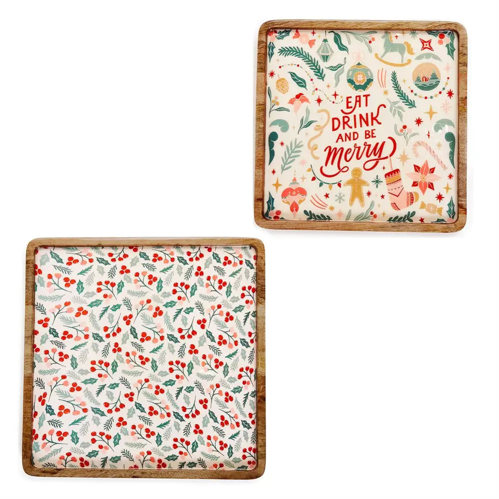 Vintage Holiday S/2 Square Serving Trays - Holidays