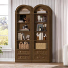 Walnut Extra Tall Narrow Arched Bookshelf With Drawers - 1 / Walnut