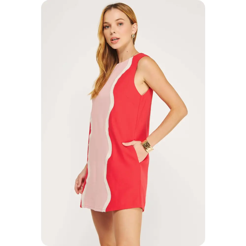 Wavy Contrast Color Block Mini Dress