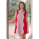 Wavy Contrast Color Block Mini Dress - Red/pink/cream / S