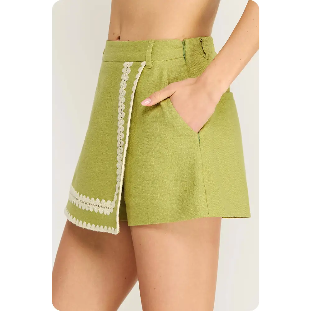 Whipstitch Crochet Embroidery Linen Wrap Skort